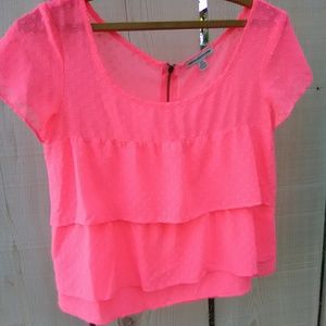 American Eagle Neon pink dot ruffle top